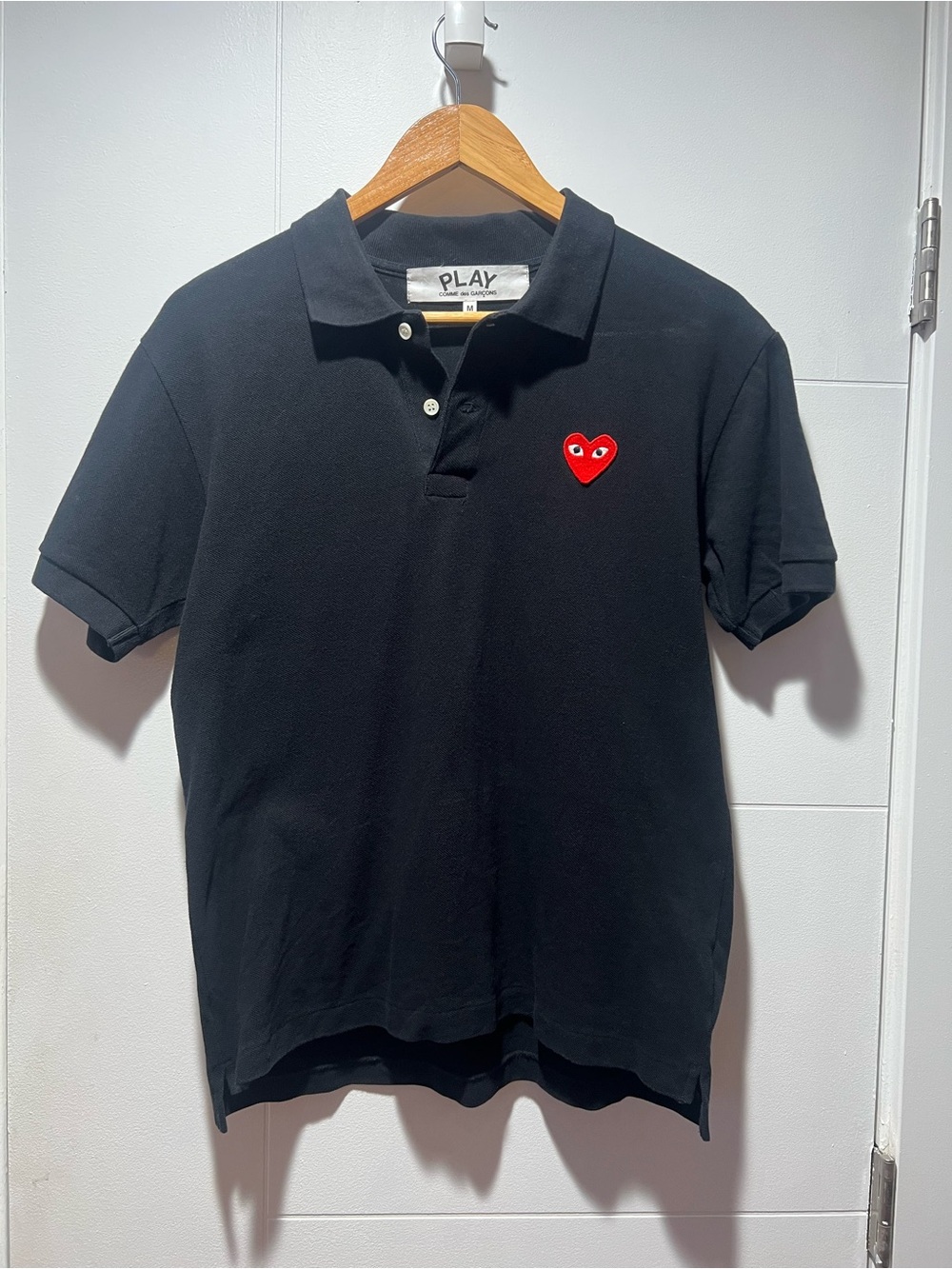 Comme des Garcons PLAY Black Polo with Red Heart Patch